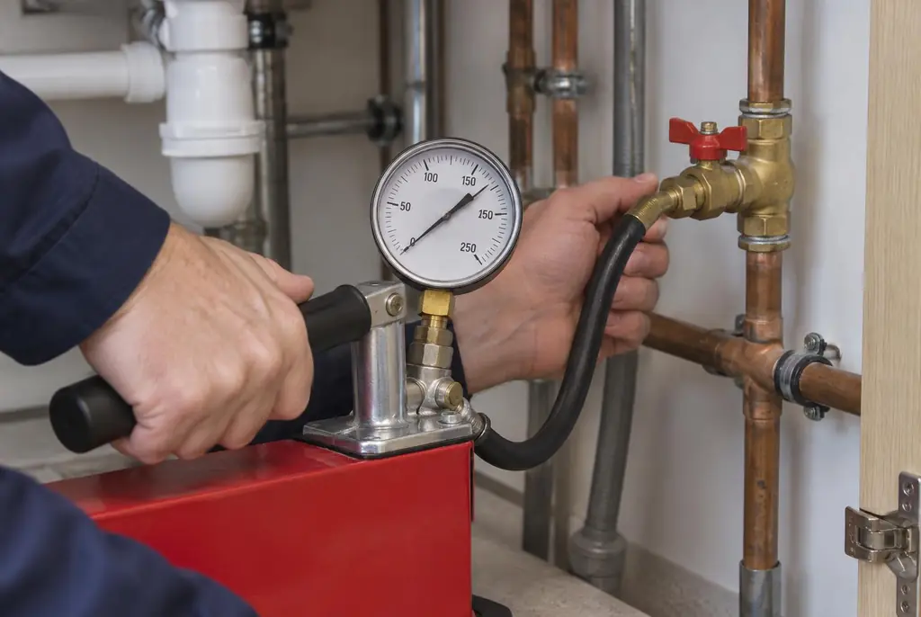 Lekdetectie Veenendaal – druktest op een waterleiding met een manometer