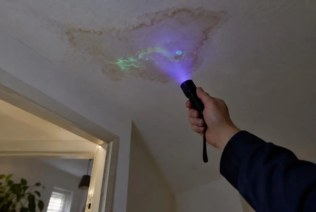 Lekdetectie Veenendaal – kleurstof controleren op het plafond met uv-licht