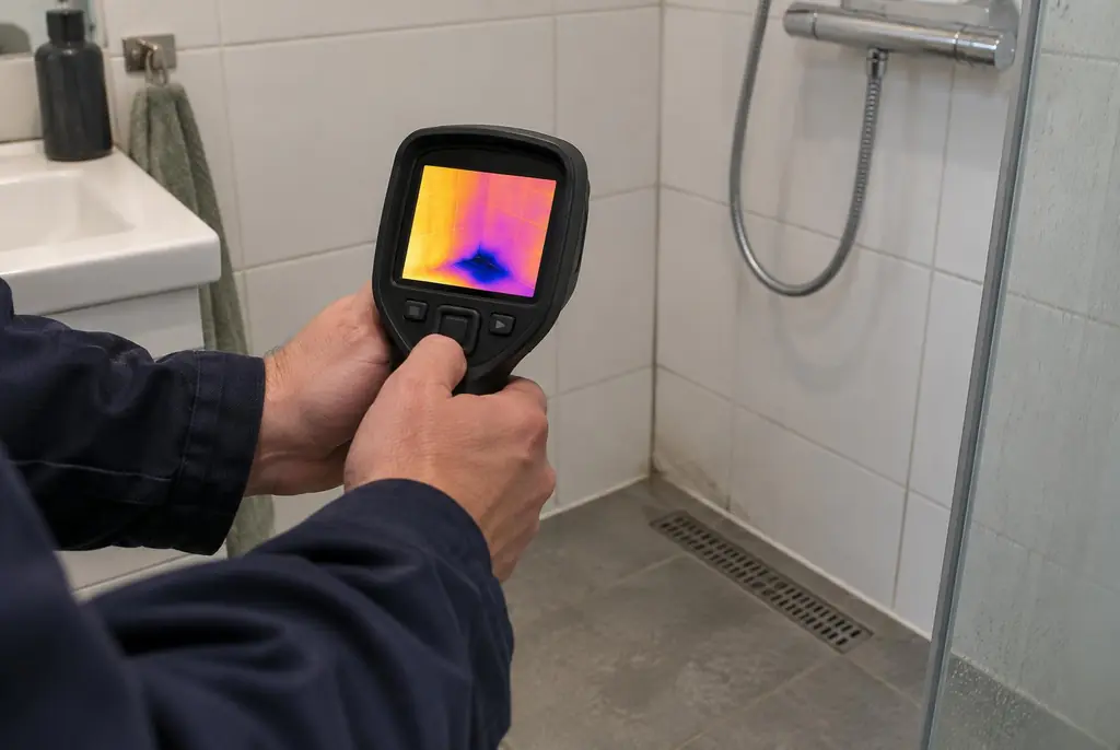 Lekdetectie Veenendaal – lekdetectiespecialist met warmtebeeldcamera in een badkamer