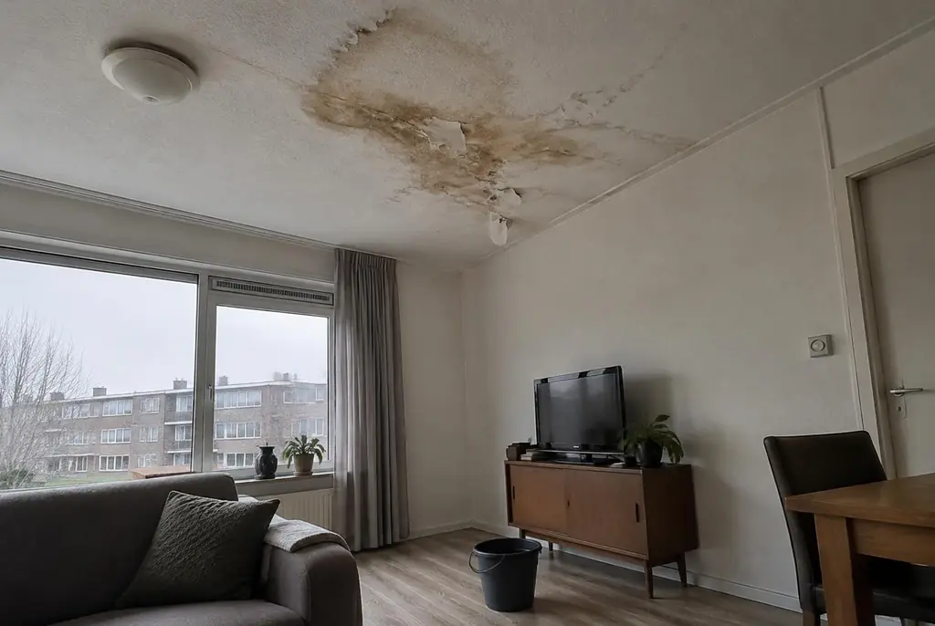 Lekdetectie Veenendaal – vochtplek op het plafond onder een badkamer